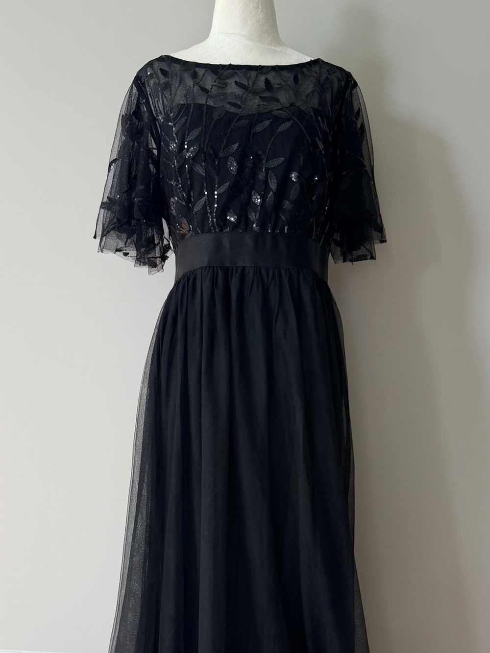 Ever Pretty Black Maxi Gown with Sheer Embellished Bodice